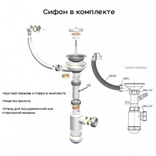 Мойка для кухни Gerhans A45-18 50x45 белый