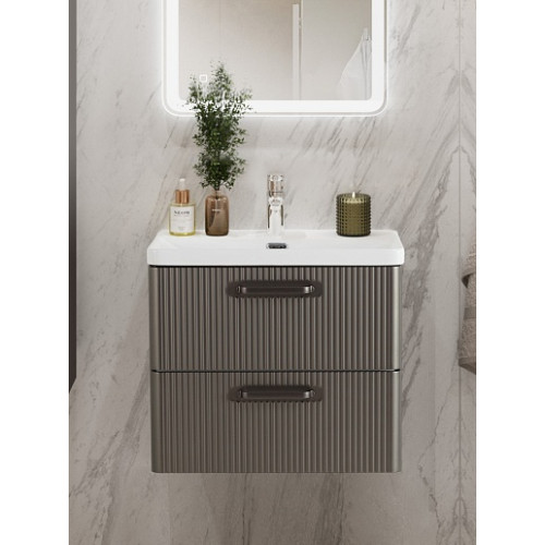 BelBagno Тумба с раковиной Due 50 подвесная Оружейная сталь ручки Матовый тёмный никель
