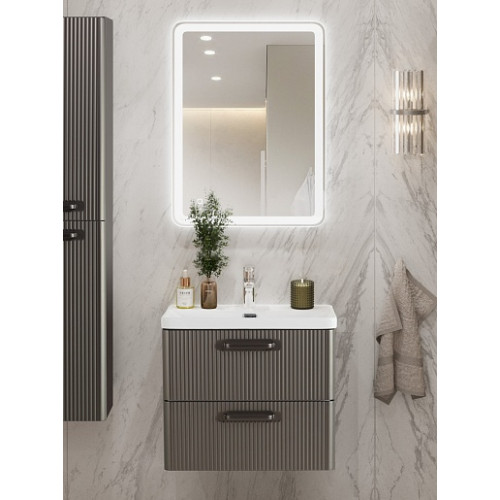 BelBagno Тумба с раковиной Due 50 подвесная Оружейная сталь ручки Матовый тёмный никель