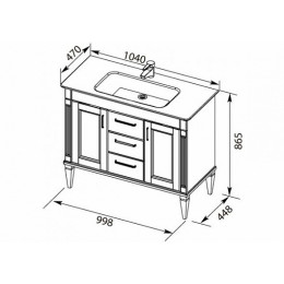 Aquanet Тумба с раковиной Селена 105 (3 ящика, 2 дверцы), белая/патина серебро