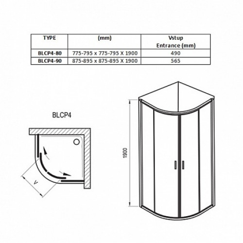 Ravak  Душевой уголок BLCP4-90 Transparent 3B270100Z1