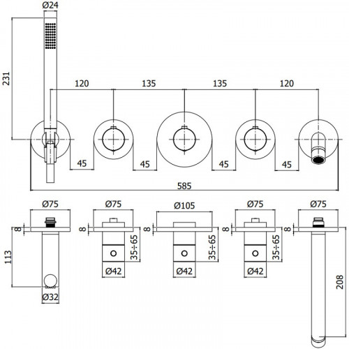 Смеситель с термостатом Paffoni Modular Box MDE001HG 285942 золото