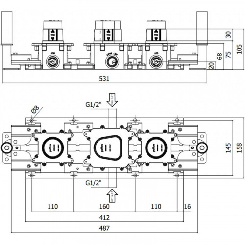 Скрытая часть для смесителя Paffoni Modular Box MDBOX001 285593