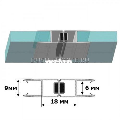 Магнитный уплотнитель для душевой кабины 6 мм M1219 угол 180° длина 2,2 м
