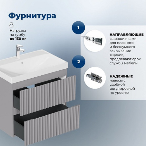 Aquanet Мебель для ванной Джейн 2.0 70 Flash подвесная графит матовый