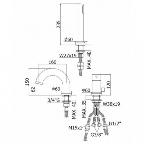 Смеситель на борт ванны Paffoni Light LIG040LCR Хром