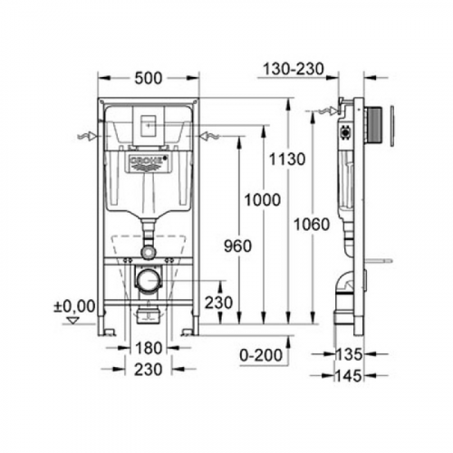 Инсталляция для подвесного унитаза Grohe Rapid SL 38827000 5 в 1 в сборе c GROHE Fresh