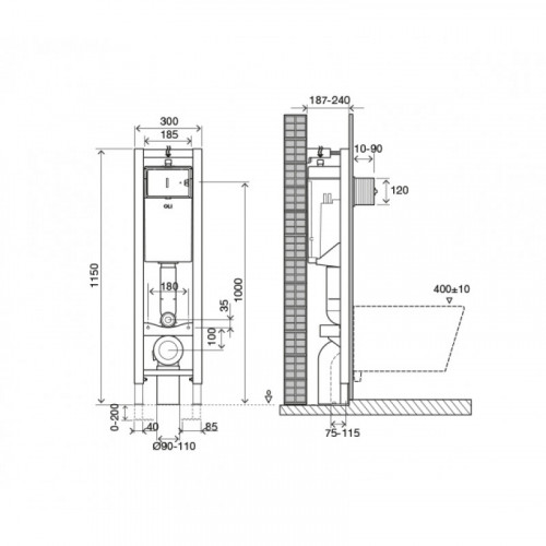 Инсталляция для унитаза Oli Quadra Plus 141945 Sanitarblock, пневматика