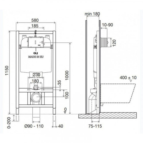 Инсталляция для унитаза Oli OLI74 Plus 077752 Sanitarblock, самонесущая, электроника