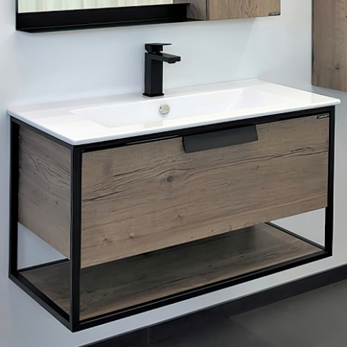 Comforty Тумба с раковиной Бонн 90 (Quadro) подвесная дуб темный