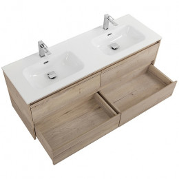 BelBagno Тумба с раковиной Kraft 140 подвесная 4 ящика Rovere Galifax Bianco двойная раковина