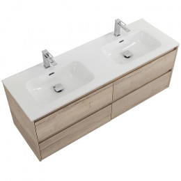 BelBagno Тумба с раковиной Kraft 140 подвесная 4 ящика Rovere Galifax Bianco двойная раковина