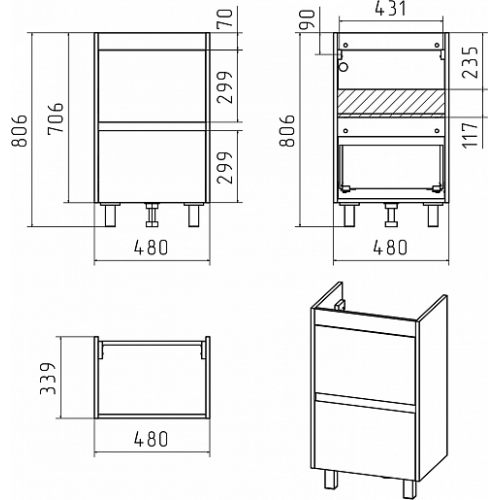 Misty Тумба для умывальника Алиса 50, 1 ящик, напольная