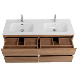 BelBagno Тумба с раковиной Kraft 140 подвесная 4 ящика Rovere Nebrasca Nature двойная раковина