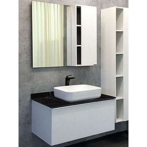 Comforty Мебель для ванной Милан 90 T-Y9378 с черной столешницей подвесная белая