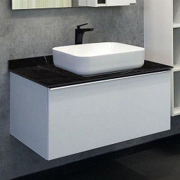 Comforty Мебель для ванной Милан 90 T-Y9378 с черной столешницей подвесная белая