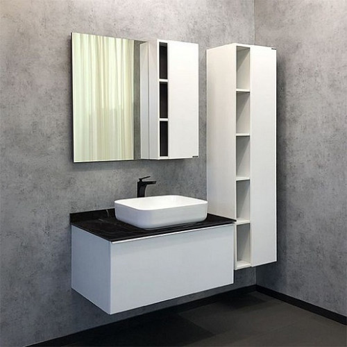 Comforty Мебель для ванной Милан 90 T-Y9378 с черной столешницей подвесная белая