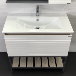 Comforty Мебель для ванной Страсбург 90 Quadro белая матовая/дуб дымчатый