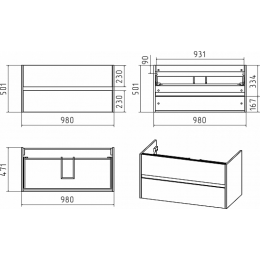 Misty Тумба для умывальника Алиса 100, 2 ящика, подвесная