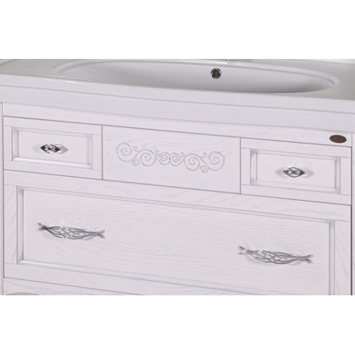 ASB-Woodline Тумба с раковиной Модерн 105 белый, (патина серебро)