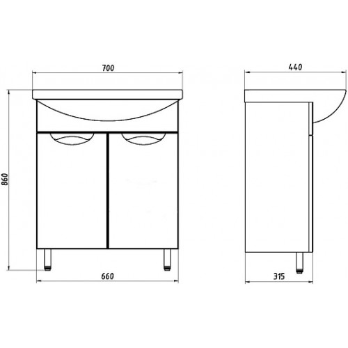 ASB-Mebel Тумба с раковиной Мессина 70/2 белая