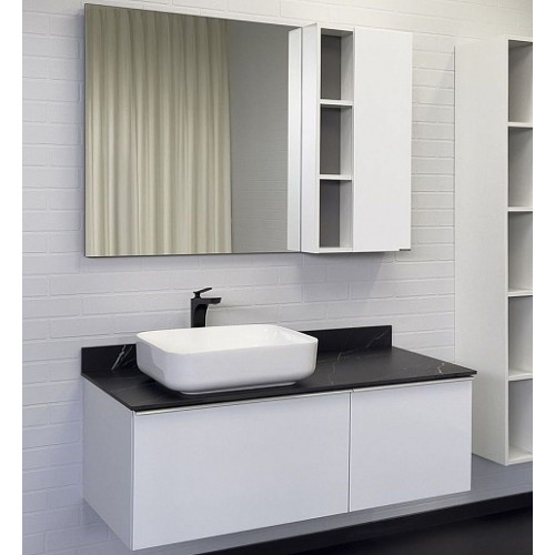 Comforty Мебель для ванной Милан 120 T-Y9378 с черной столешницей подвесная белая