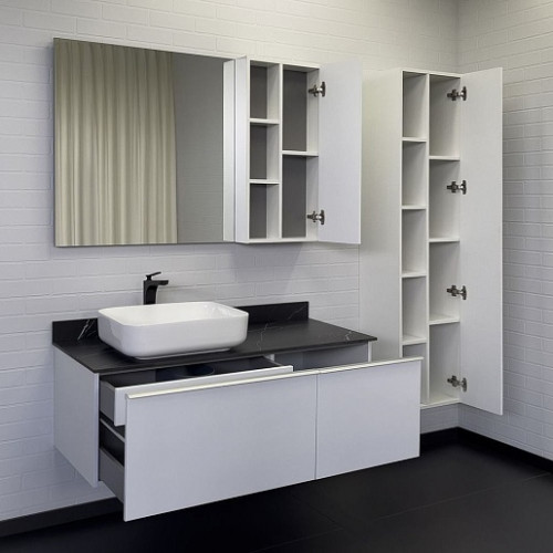 Comforty Мебель для ванной Милан 120 T-Y9378 с черной столешницей подвесная белая