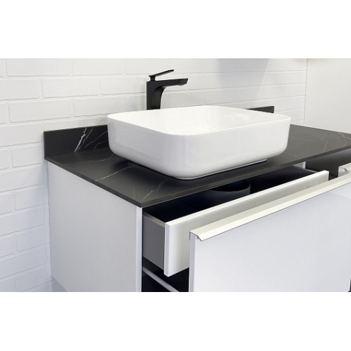 Comforty Мебель для ванной Милан 120 T-Y9378 с черной столешницей подвесная белая