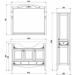 ASB-Woodline Тумба с раковиной Салерно 105 белый (патина серебро), массив ясеня