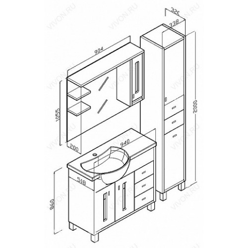 Бриклаер Зеркальный шкаф Бали 90 L венге