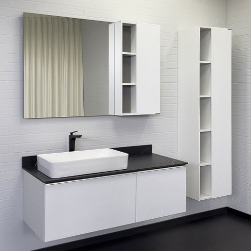 Comforty Мебель для ванной Милан 120 78189 с черной столешницей подвесная белая
