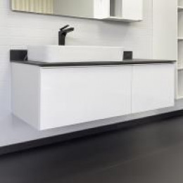 Comforty Мебель для ванной Милан 120 78189 с черной столешницей подвесная белая