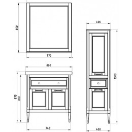 ASB-Woodline Мебель для ванной Гранда 85, белый (патина серебро), массив ясеня