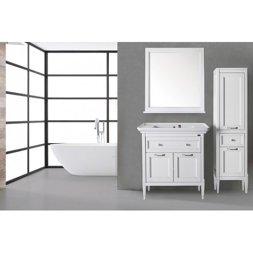 ASB-Woodline Мебель для ванной Гранда 85, белый (патина серебро), массив ясеня