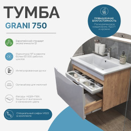 Vigo Мебель для ванной Grani 750-0-1 подвесная белая/дуб золотой