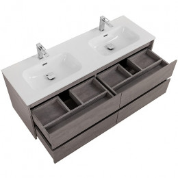 BelBagno Тумба с раковиной Kraft 140 подвесная 4 ящика Cemento Grigio двойная раковина
