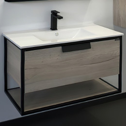 Comforty Мебель для ванной Бонн 90 (Quadro) подвесная дуб дымчатый