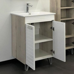 Comforty Тумба с раковиной Клеон 60Н белая матовая/дуб дымчатый