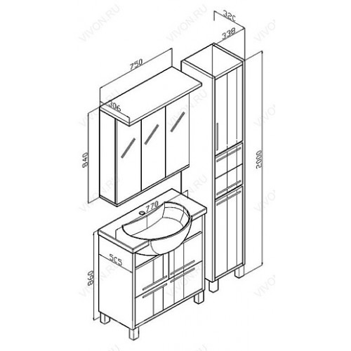 Бриклаер Зеркальный шкаф Бали / Фиджи 75