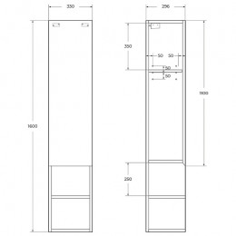 BelBagno Пенал для ванной Kraft 33/160 L Rovere Tabacco с открытой полкой