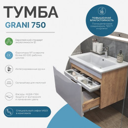 Vigo Тумба с раковиной Grani 750-0-1 подвесная белая/дуб золотой