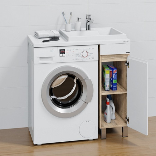 СанТа Мебель для ванной под стиральную машину Марс 90 R белая/янтарное дерево
