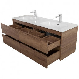 BelBagno Тумба с раковиной Kraft 140 подвесная 4 ящика Rovere Tabacco двойная раковина
