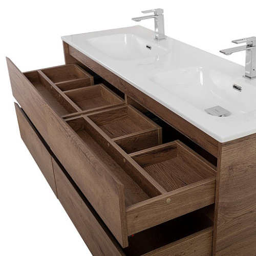 BelBagno Тумба с раковиной Kraft 140 подвесная 4 ящика Rovere Tabacco двойная раковина