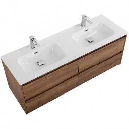 BelBagno Тумба с раковиной Kraft 140 подвесная 4 ящика Rovere Tabacco двойная раковина