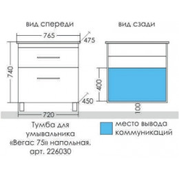 СанТа Тумба под раковину Вегас 75 2 ящика белая