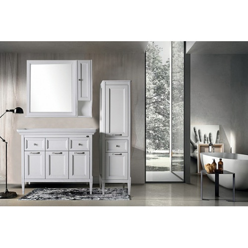 ASB-Woodline Мебель для ванной Гранда 105, белый (патина серебро), массив ясеня