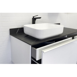 Comforty Тумба с раковиной Милан 120 T-Y9378 с черной столешницей подвесная белая