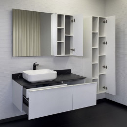 Comforty Тумба с раковиной Милан 120 T-Y9378 с черной столешницей подвесная белая