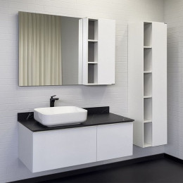 Comforty Тумба с раковиной Милан 120 T-Y9378 с черной столешницей подвесная белая